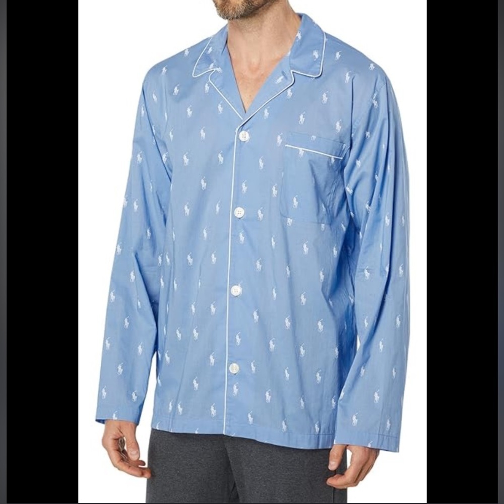NWT Polo Ralph Lauren Pajama Shirt Mens 3XL Blue Pony Logo Button Up